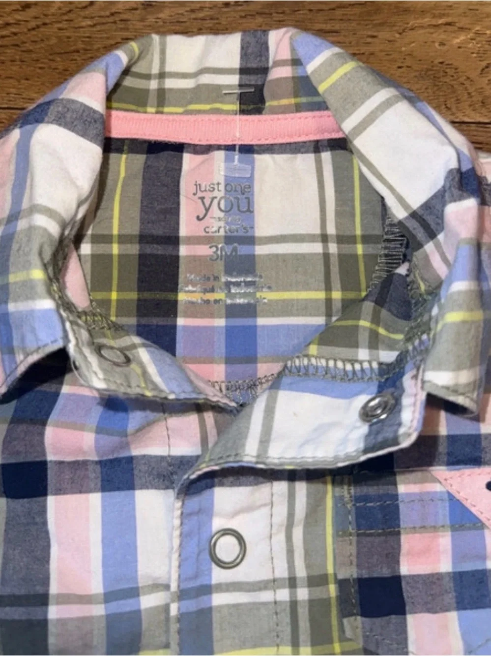 Carter's Plaid Short-Sleeve One-Piece in Pink, Blue & White